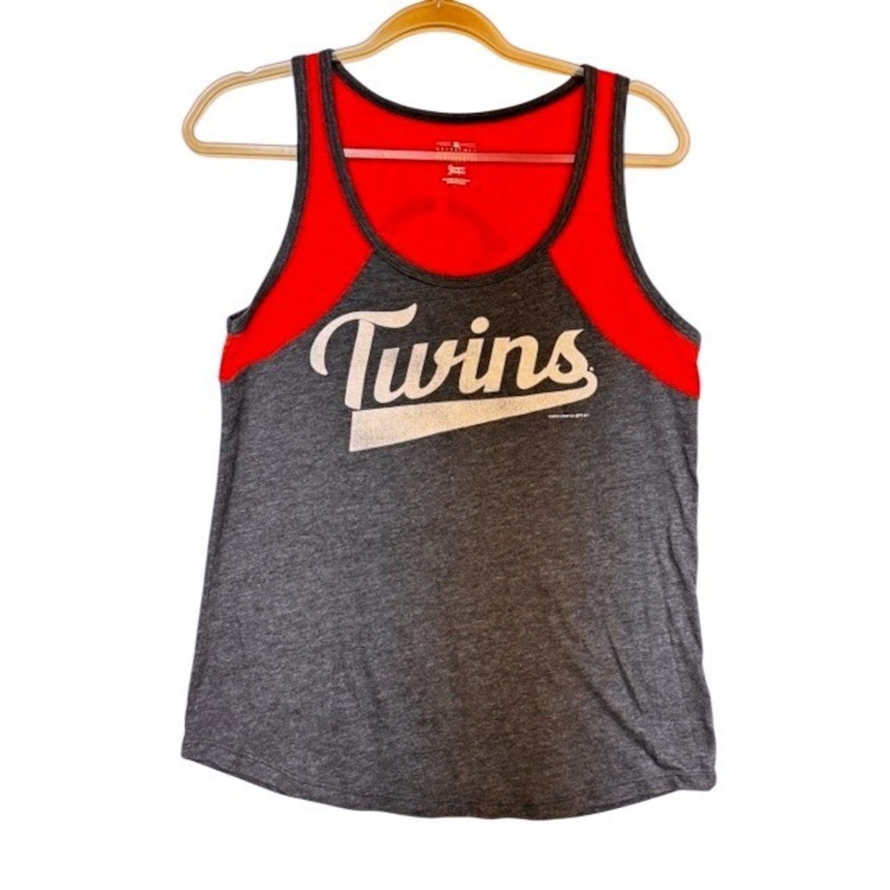 MLB Minnesota Twins Tank Top Womens Large Grey Red Baseball TC Logo